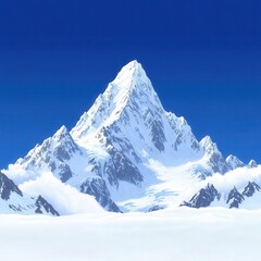 Fototapeta premium Majestic snow-capped peak under clear blue sky at dawn