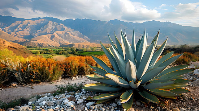 Agave Plant in Front of Mountain Landscape - Photo