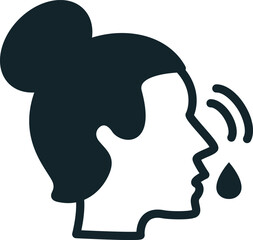 Minimalist vector icon representing a woman coughing and spreading germs