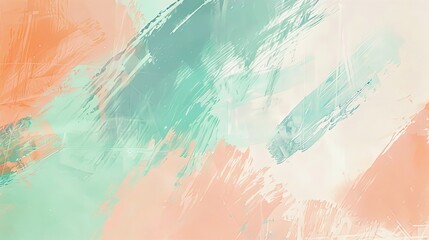 Naklejka premium Abstract Pastel Mint and Peach Brush Strokes on Textured Canvas - Artistic Background