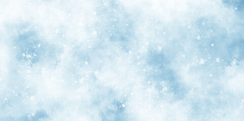 beautiful blue watercolor background with glitter particles, light blue bokeh background for design, Abstract blue background with snowflakes floating randomly, blue grunge texture with bokeh.