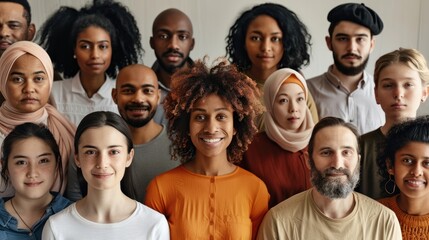 Diverse group of people of different ethnicities and cultures standing together in unity