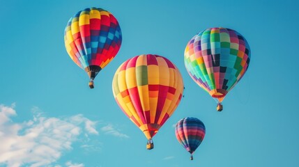 Fototapeta premium Rainbow-colored hot air balloons floating gracefully in the sky during a festival celebration
