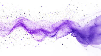 Purple glitter curve wave isolated white background. Purple glowing particle background.