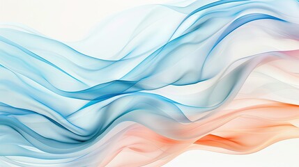 Obraz premium Serene Pastel Blue and Coral Abstract Waves on White Background