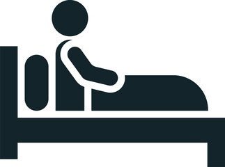 Sick person lying in bed with flu symptoms icon