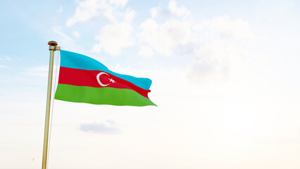 Flag of Azerbaijan waving in the wind, sky and sun background. Azerbaijan flag. Ultra Hd.
