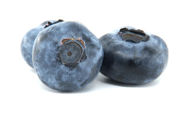 Close-up of fresh blueberries on a white background