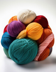 a lots colorfull ball of yarn for knitting on a white background
