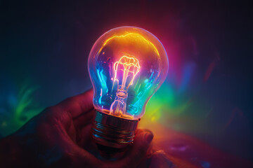 A burning light bulb in the dark.