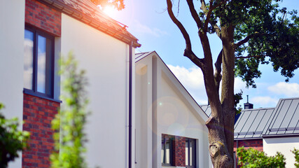 Terraced single family homes in newly developed housing estate. The real estate market in the...