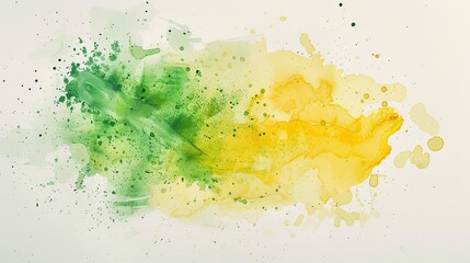 Fototapeta premium Tranquil Pastel Green and Yellow Watercolor Splashes on Light Background