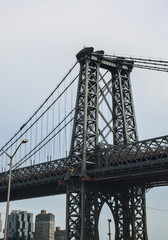 williamsburg bridge detail from the manhattan side looking towards brooklyn (suspension bridge over hudson river) iconic nyc landmark tourist destination for art new york city