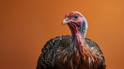 portrait of a turkey on orange background