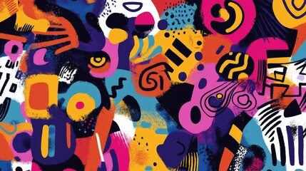 Vibrant abstract artwork featuring bold shapes and vivid colors, creating an energetic and dynamic visual experience.