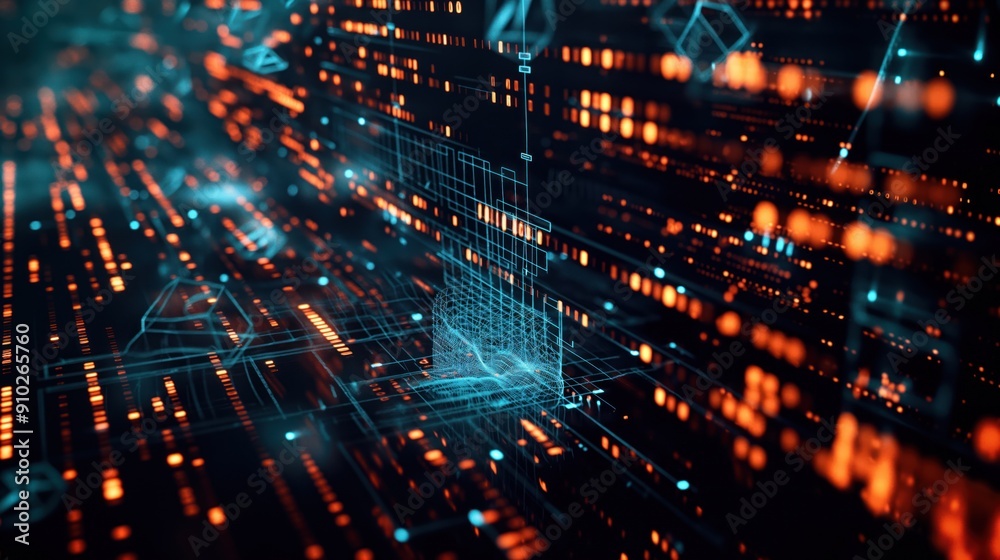Poster cyber security concept illustration featuring futuristic binary code background with system crash sc