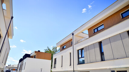 Terraced single family homes in newly developed housing estate. The real estate market in the...