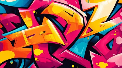 Vibrant abstract graffiti art in shades of pink, orange, and blue, showcasing dynamic shapes and energetic designs.