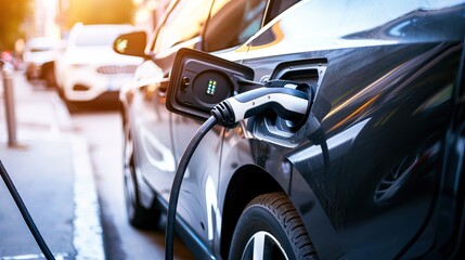 Electric Cars Charging at Modern Stations with Eco-Friendly and Advanced Technology. AI generated image