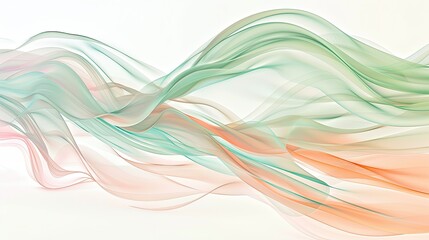 Obraz premium Serene Pastel Green and Coral Abstract Waves Dancing on White Background