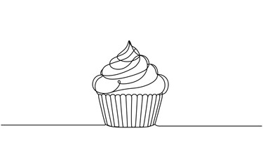 Cupcake continuous line art, Continuous Line Drawing Of Cup Cake. One Line Of Muffin Cake. Cake Continuous Line Art. Editable Outline, Cupcake Continuous Line Icon, One single line drawing of fresh 