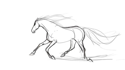 Majestic Horse in Motion - Powerful Silhouette Sketch Capturing the Graceful Essence of an Equine