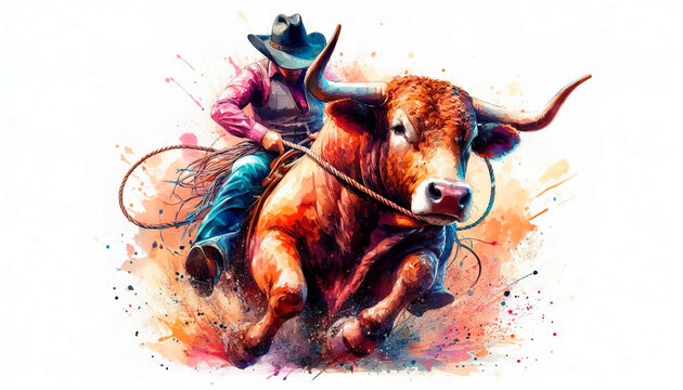 American cowboy, American rodeo, watercolor drawing,