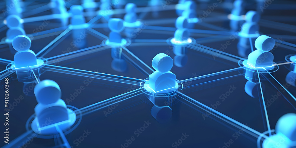 Wall mural abstract geometric background with many people icons. blue background visualizing social networks or