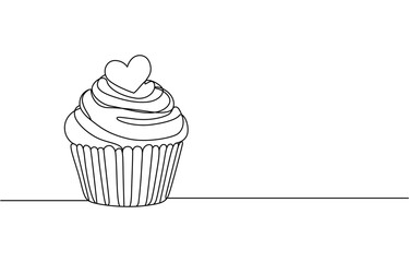 Cupcake continuous line art, Continuous Line Drawing Of Cup Cake. One Line Of Muffin Cake. Cake Continuous Line Art. Editable Outline, Cupcake Continuous Line Icon, One single line drawing of fresh 