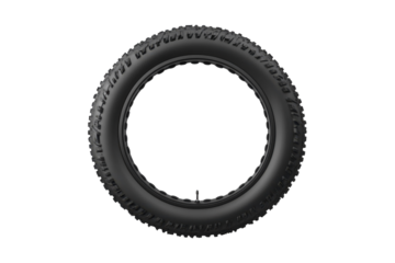 Black bicycle wheel with spokes and disc brake isolated on white. PNG image