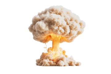 Nuclear explosion with mushroom cloud and intense fire. PNG image