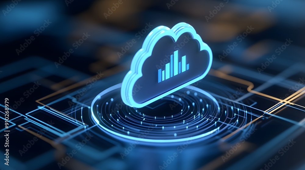 Poster cloud computing technology showing data analytics and futuristic digital infrastructure. concept of 