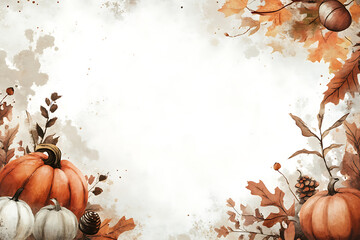 Thanksgiving poster with decorative design elements and blue sky background. Concept of halloween pumpkins on wooden planks with blur background.