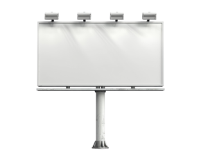 Blank billboard on a metal pole isolated on a white background. PNG without background