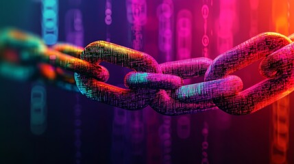 A vibrant digital chain symbolizing strong connections in technology and data security, featuring colorful abstract designs.