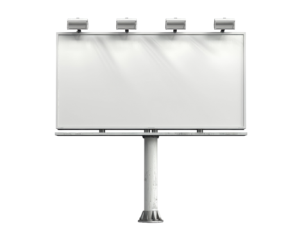 Blank billboard on a metal pole isolated on a white background. PNG without background