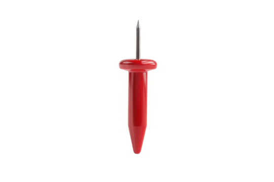 Red push pin isolated on white background. PNG without background