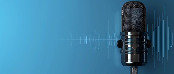 microphone with waveform on blue background, podcast banner concept