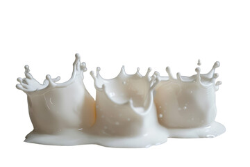 Three milk splashes in motion, isolated on white background. PNG without background