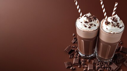 Chocolate milkshake advertising banner with copy space for text