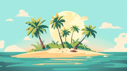 Obraz premium A serene tropical island with palm trees and a sandy beach under a bright sun. The perfect escape to paradise.