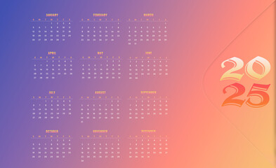Calendar for 2025 including each month template