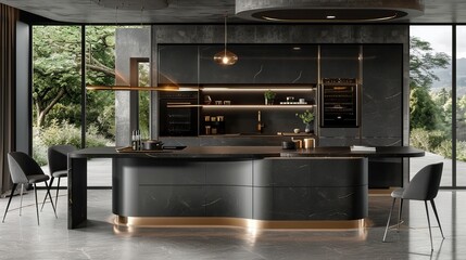 Modern, vibrant kitchens featuring sleek designs, spacious layouts, and integrated high-tech appliances. AI generated image