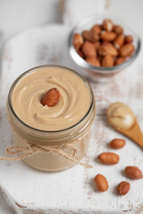 peanut butter, nut butter in a jar, peanuts, healthy eating