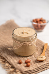 peanut butter, nut butter in a jar, peanuts, healthy eating