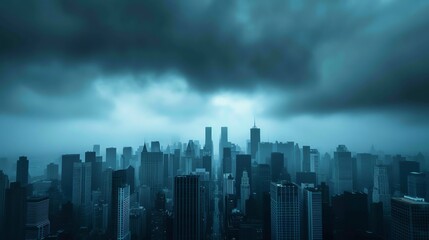 Obraz premium City skyline in blackout, dark buildings, without power, dramatic and eerie