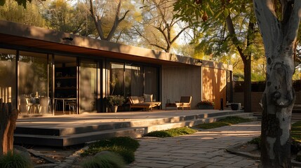Obraz premium Rustic Wooden Cabin Nestled in Autumn Foliage-Filled Landscape