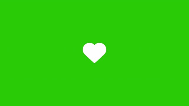 Social media double tap like button heart animation on transparent background and green background, alpha channel and chroma key