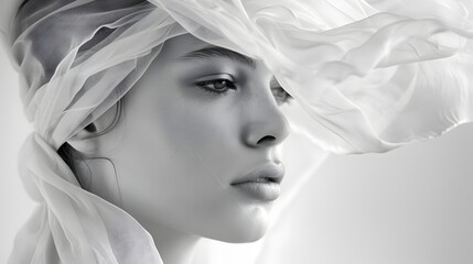 Veiled Beauty - Dramatic Monochrome Portrait of an Ethereal,Pensive Woman