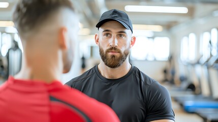 Personal trainer guiding client through workout, effective conditioning